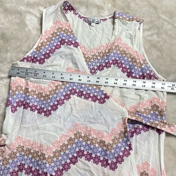 Miguelina Ali Wrap Dress Women's Med White Pink Embroiodered Sleeveless RTR - Picture 10 of 14